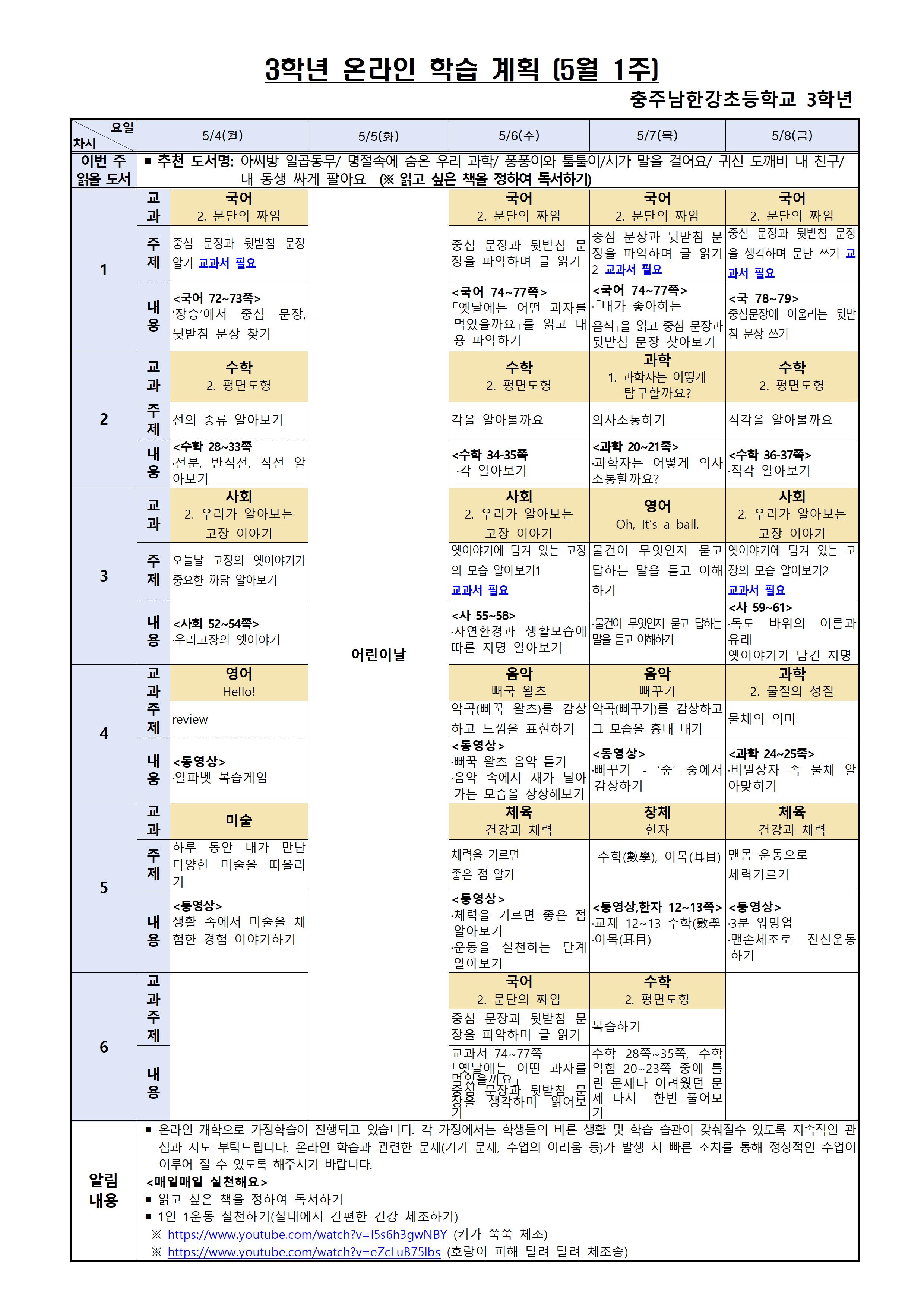 3학년 주별 온라인 학습 계획(5월1주)001