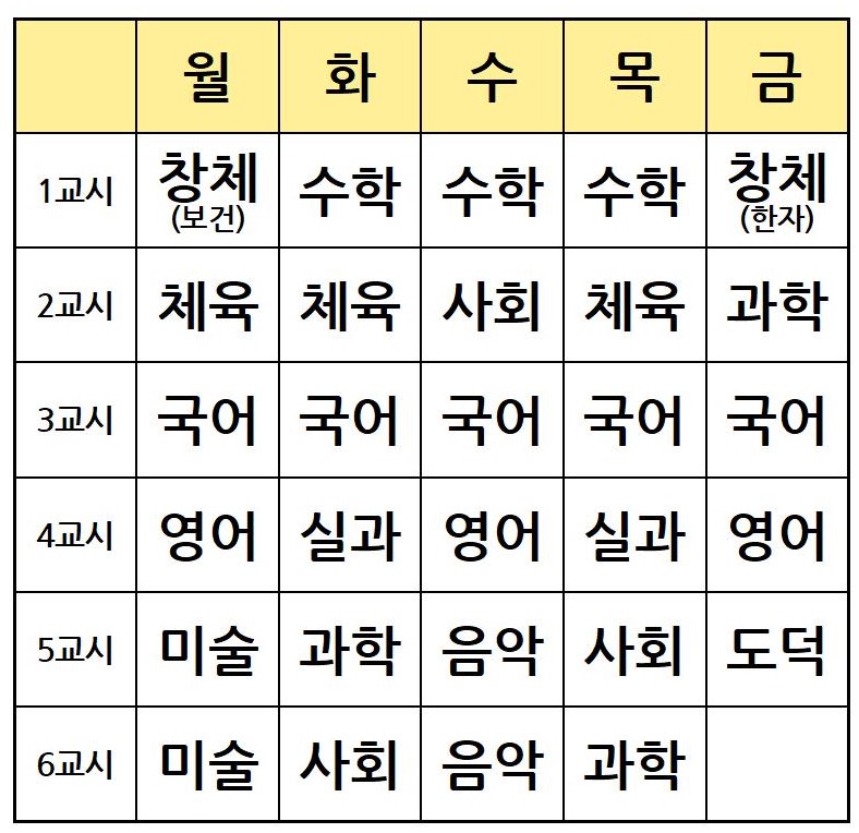 5학년 공통시간표