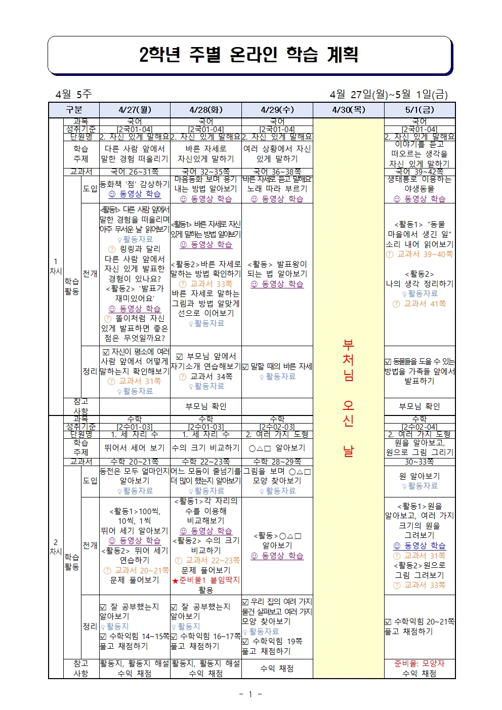 주별 온라인 학습 계획(2학년)_4월27일_5월1일 (2)001