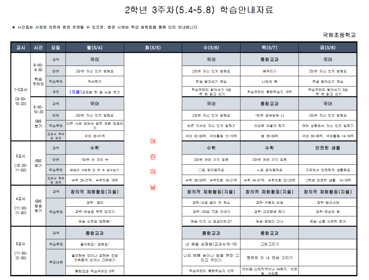 2학년 학습내용_ 3주차(5.4-5.8)