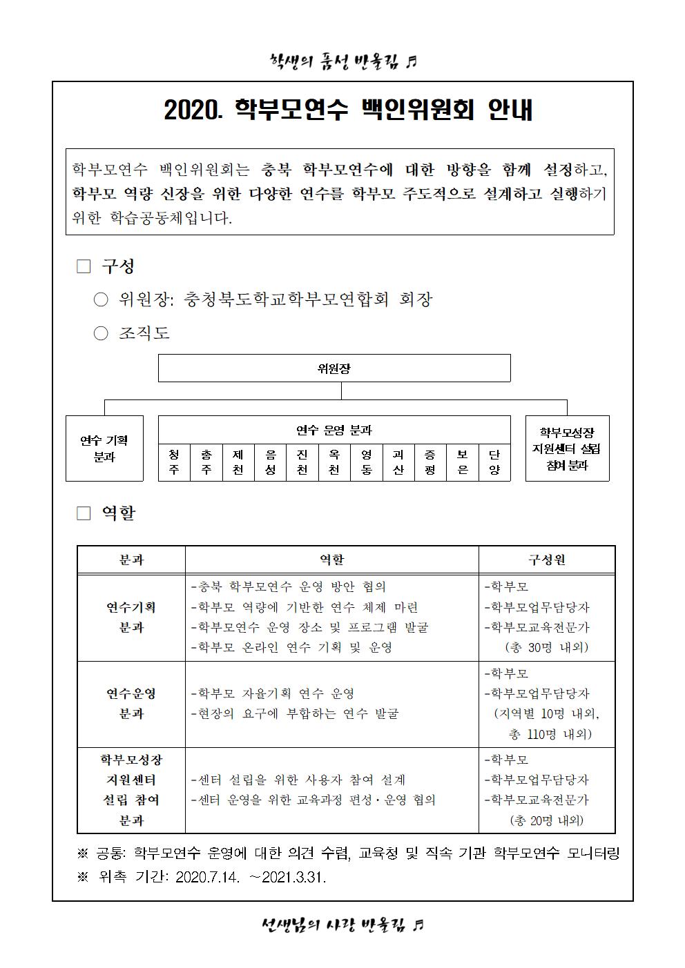 2020. 학부모연수 백인위원회 운영 및 위원 모집 안내002