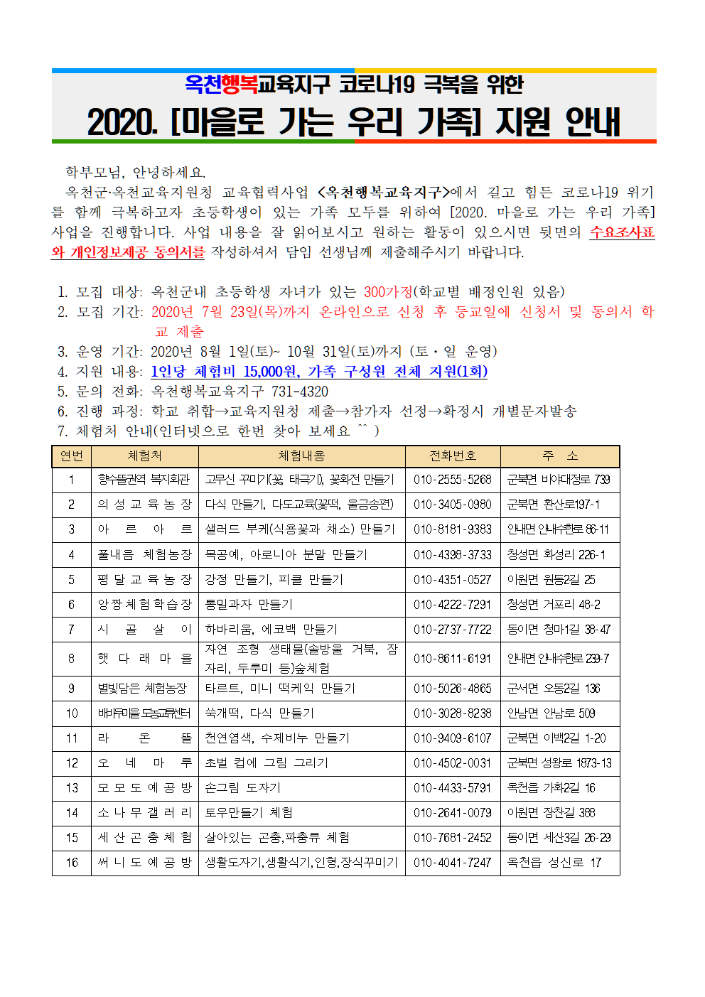 2020. 마을로 가는 우리 가족 지원 가정통신문002