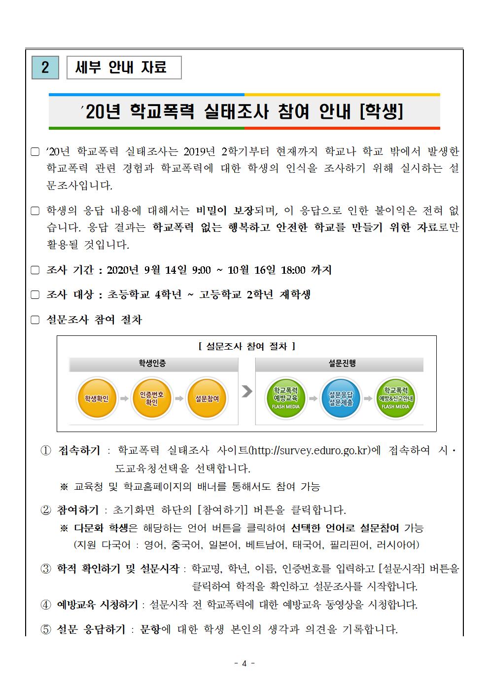 2020. 학교폭력 실태조사 참여 안내(가정통신문)004