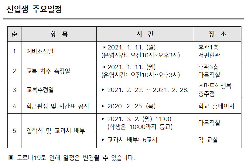 신입생주요일정(탄금중)