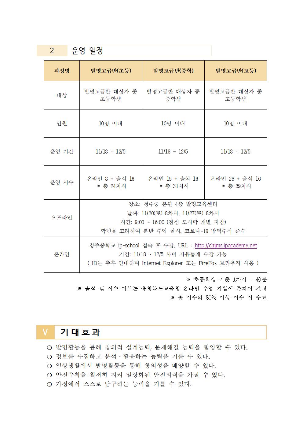 2021. 청주중학교 발명교육센터 발명고급반 신청 안내002