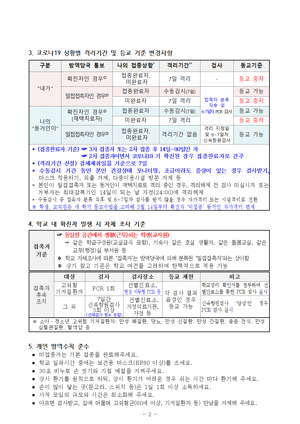 2022.신학기 코로나19 대응 및 등교 기준 변경사항 안내002