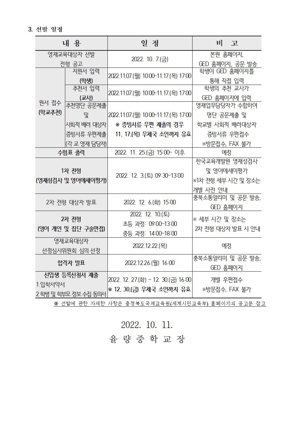 2023학년도 충청북도국제교육원 부설영재교육원(청주) 영어영재과정 교육대상자 선발 안내 가정통신문002