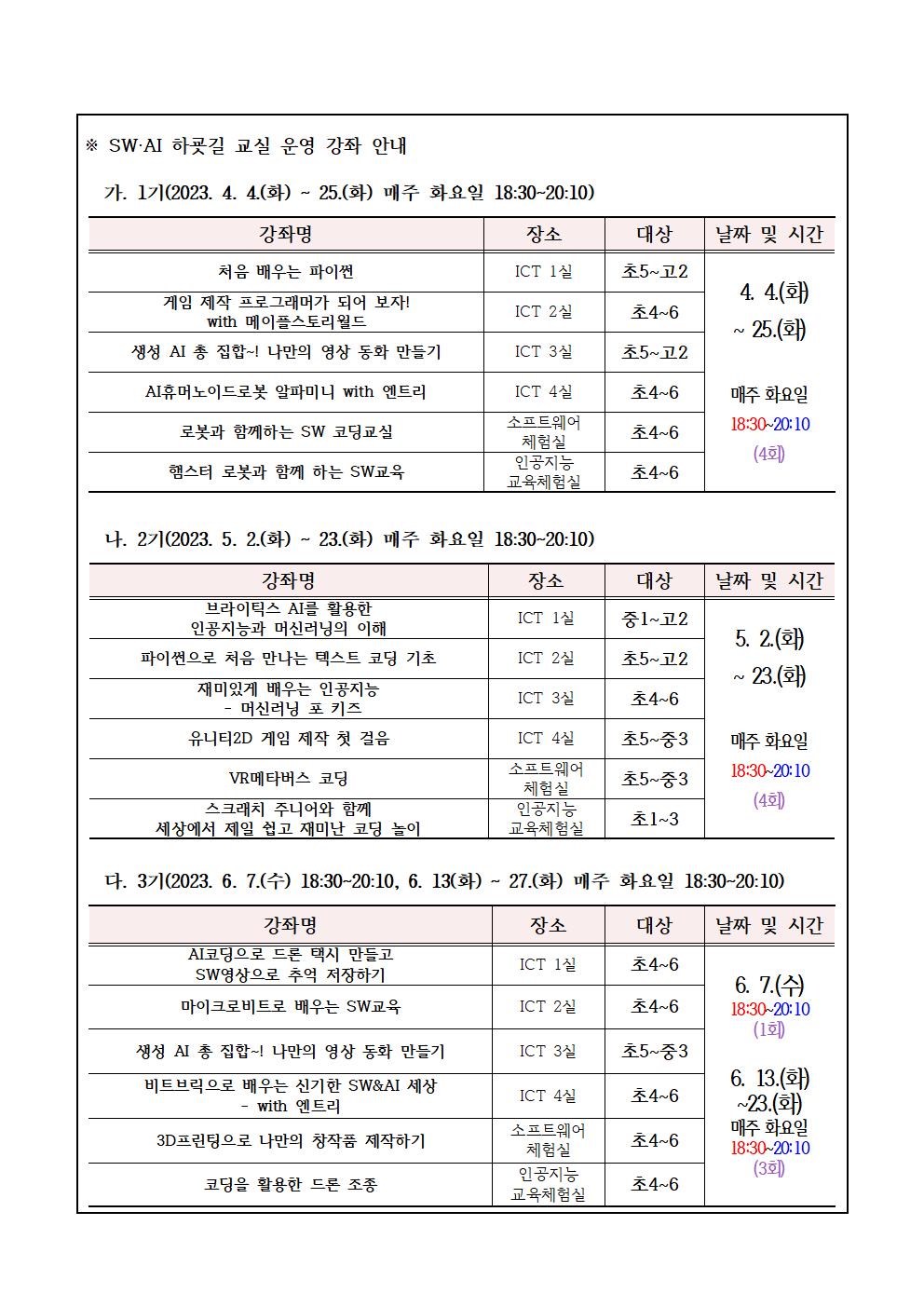 2023 SW·AI 하굣길 교실 운영 안내장002