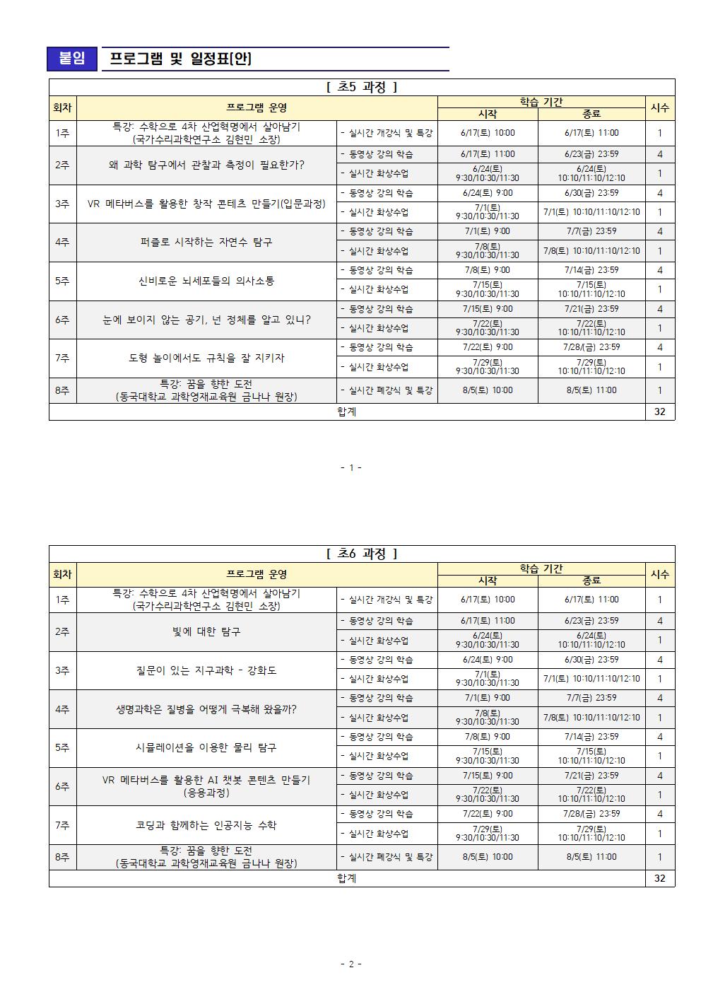 2023 대학부설 과학영재교육원 프로그램 및 일정001