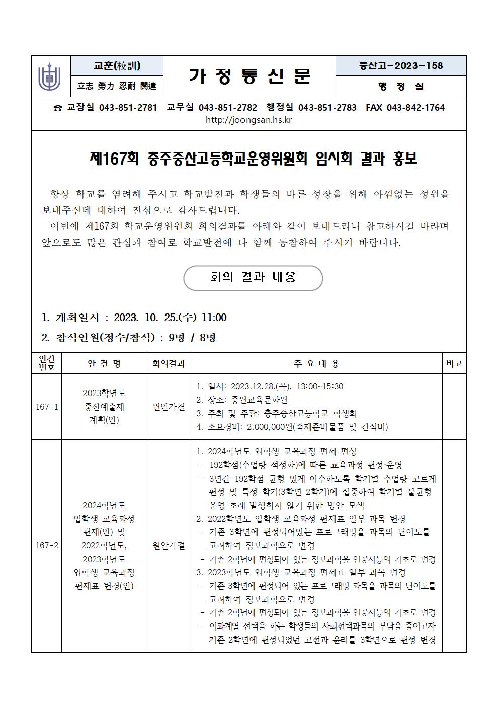 제167회 학교운영위원회 임시회 결과 홍보001