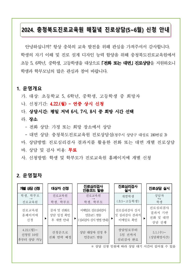 2024. 해질녘 진로상담 신청(5~6월) 안내 가정통신문_1