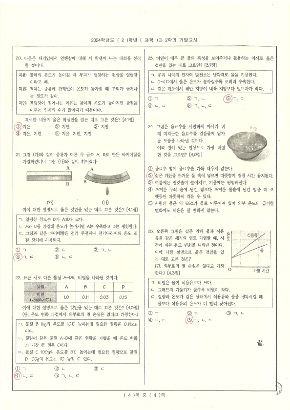 2024. 2학년 2학기 과학 기말고사 정답_4