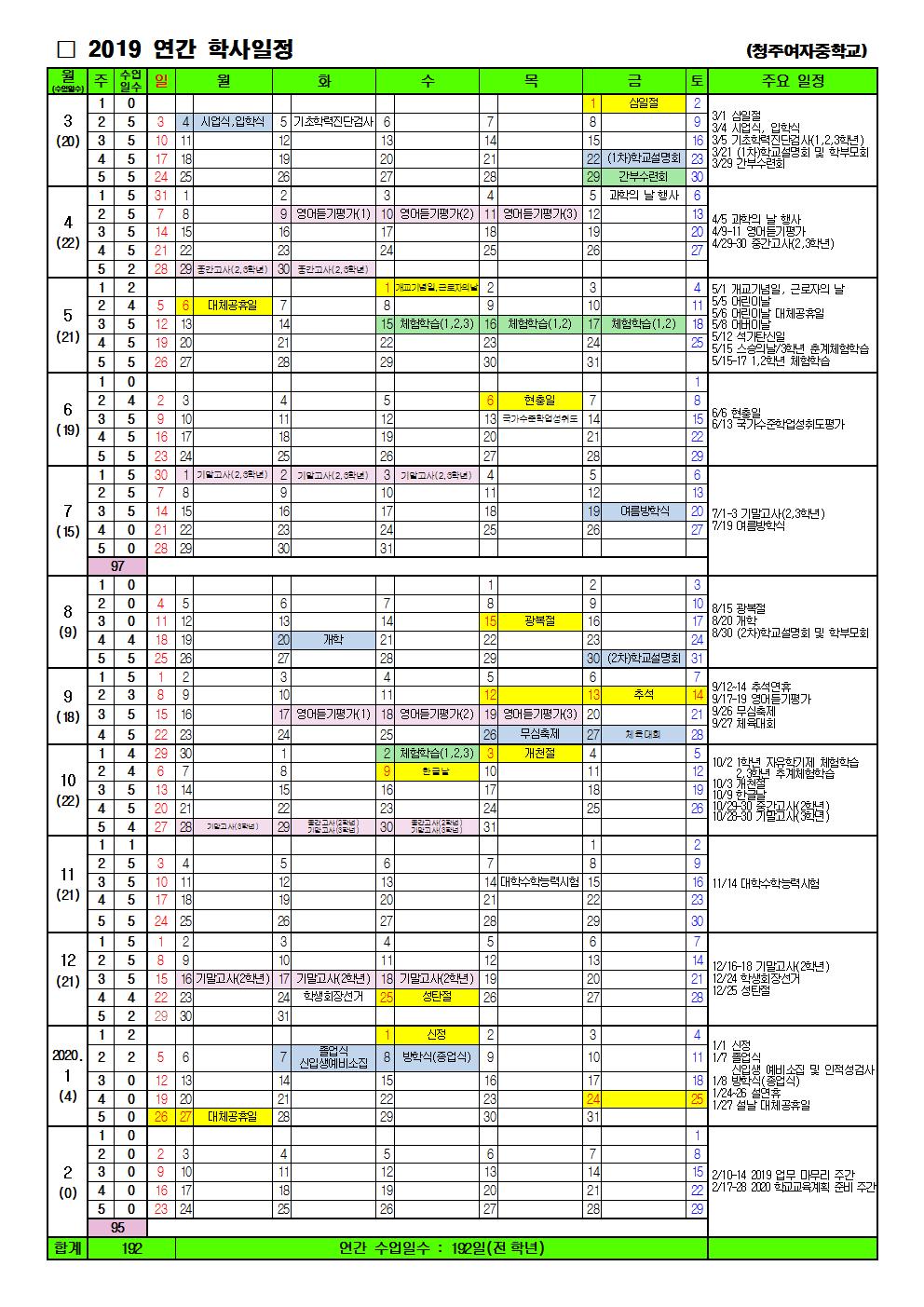 2019학년도 학사일정