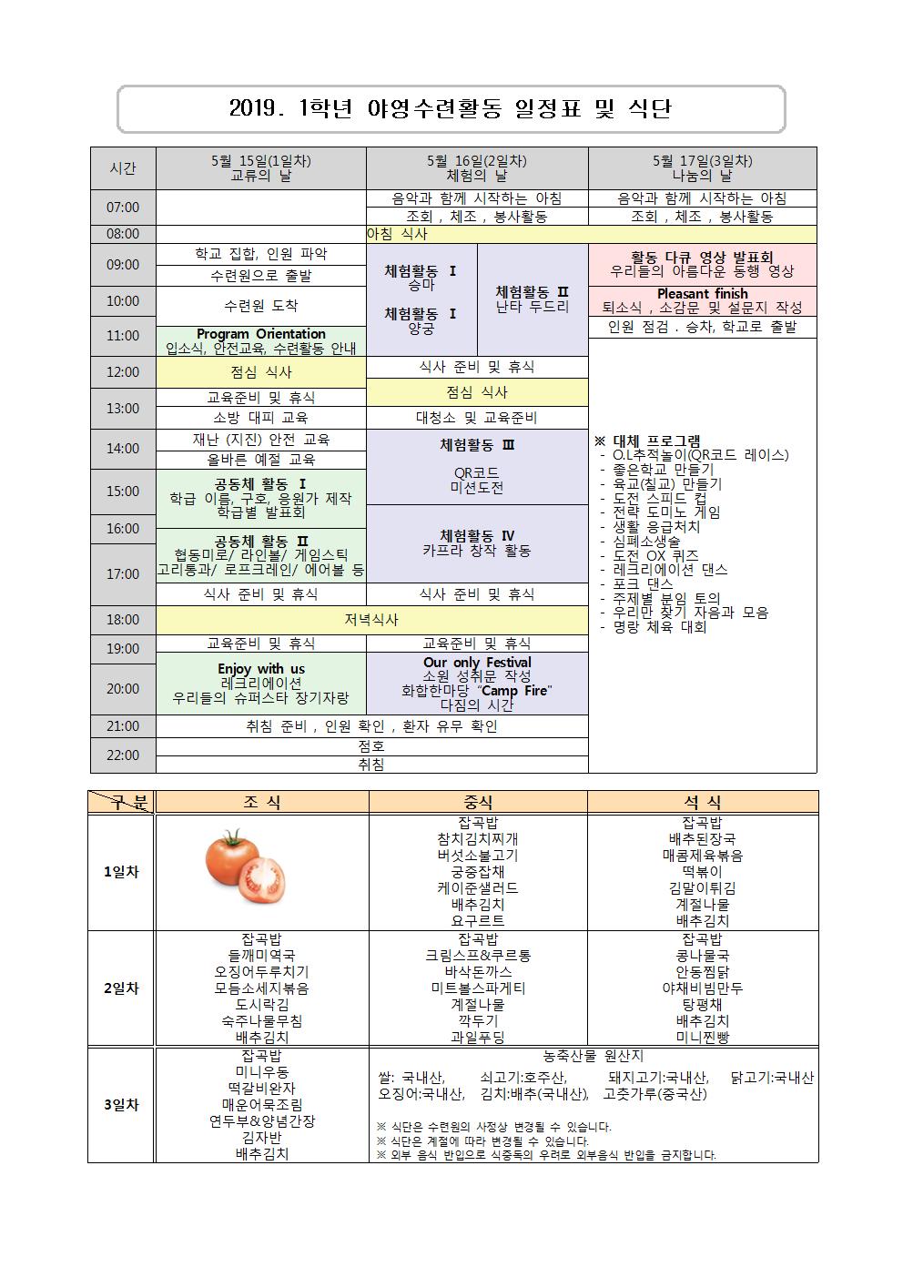 제2019-69호 2019. 1학년 야영수련활동 경비 자동이체 안내002