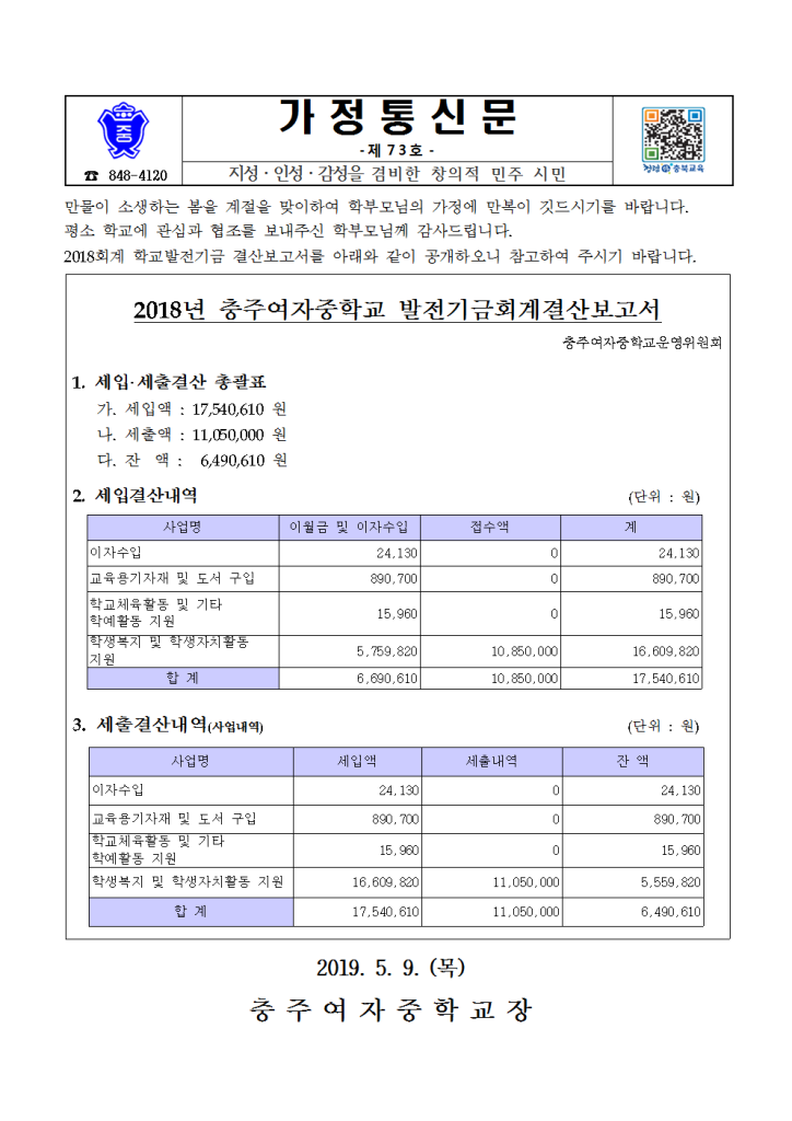 73-2018발전기금회계 결산보고서001