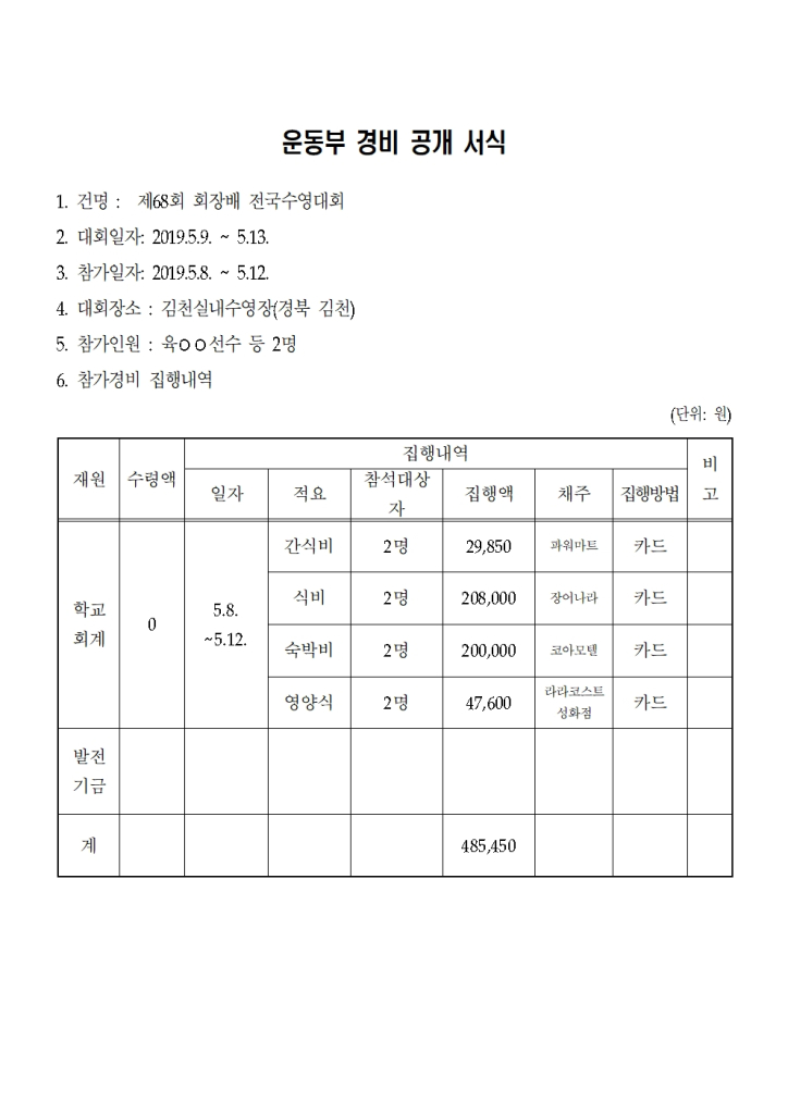 제68회 회장배 전국수영대회 경비 공개001