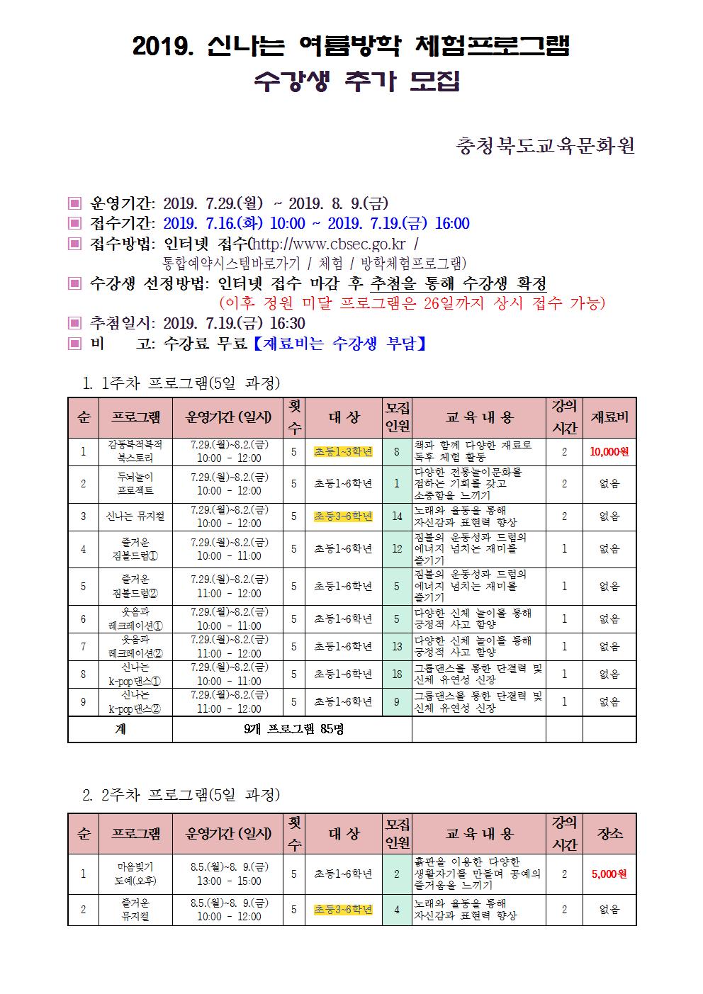 2019. 신나는 여름방학 수강생  모집(홍보지)001