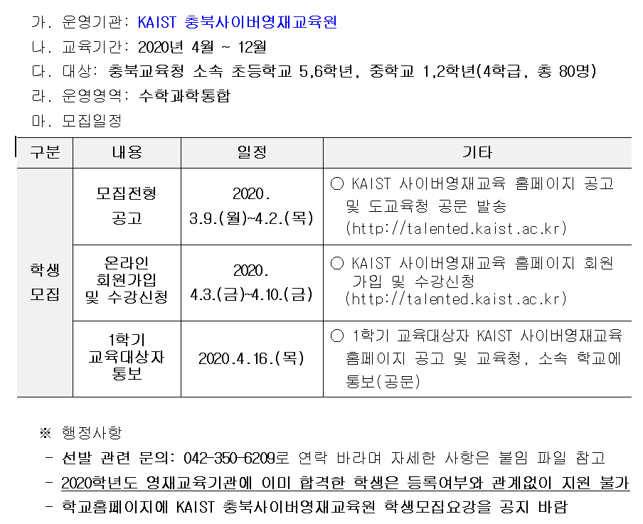 KAIST 충북사이버영재교육원