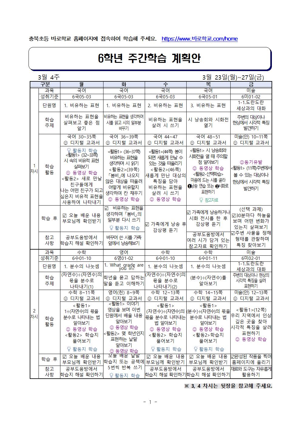 6학년 주간학습 계획안(3월 4주)001