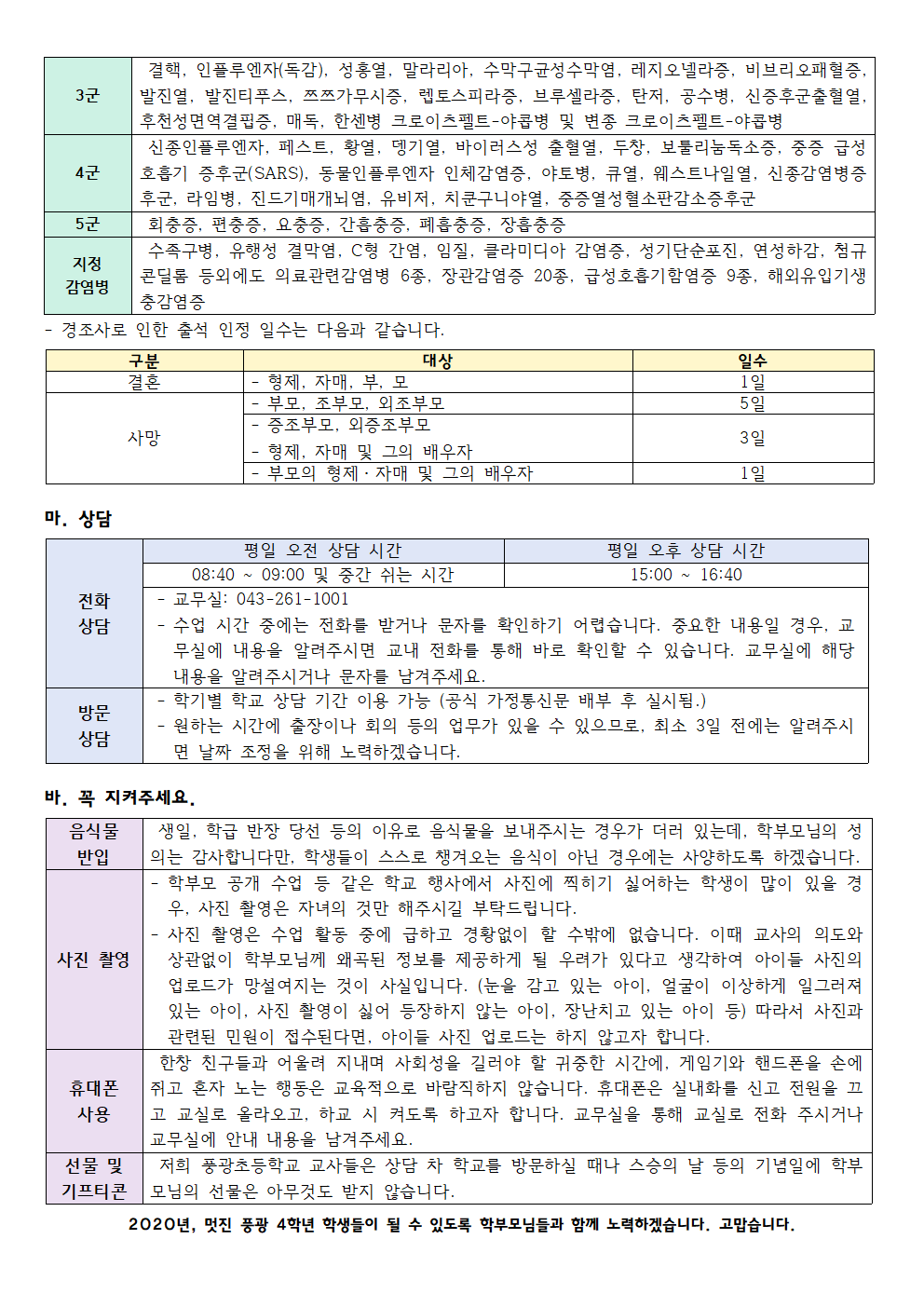 2020학년도 4학년 학급 생활 안내002