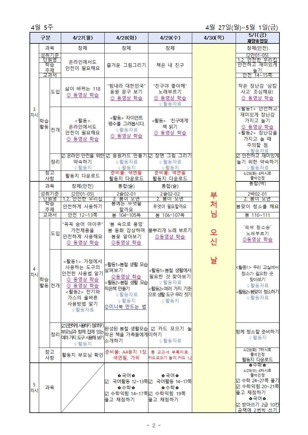 4월27일-5월1일_주별 온라인 학습 계획(2학년)002