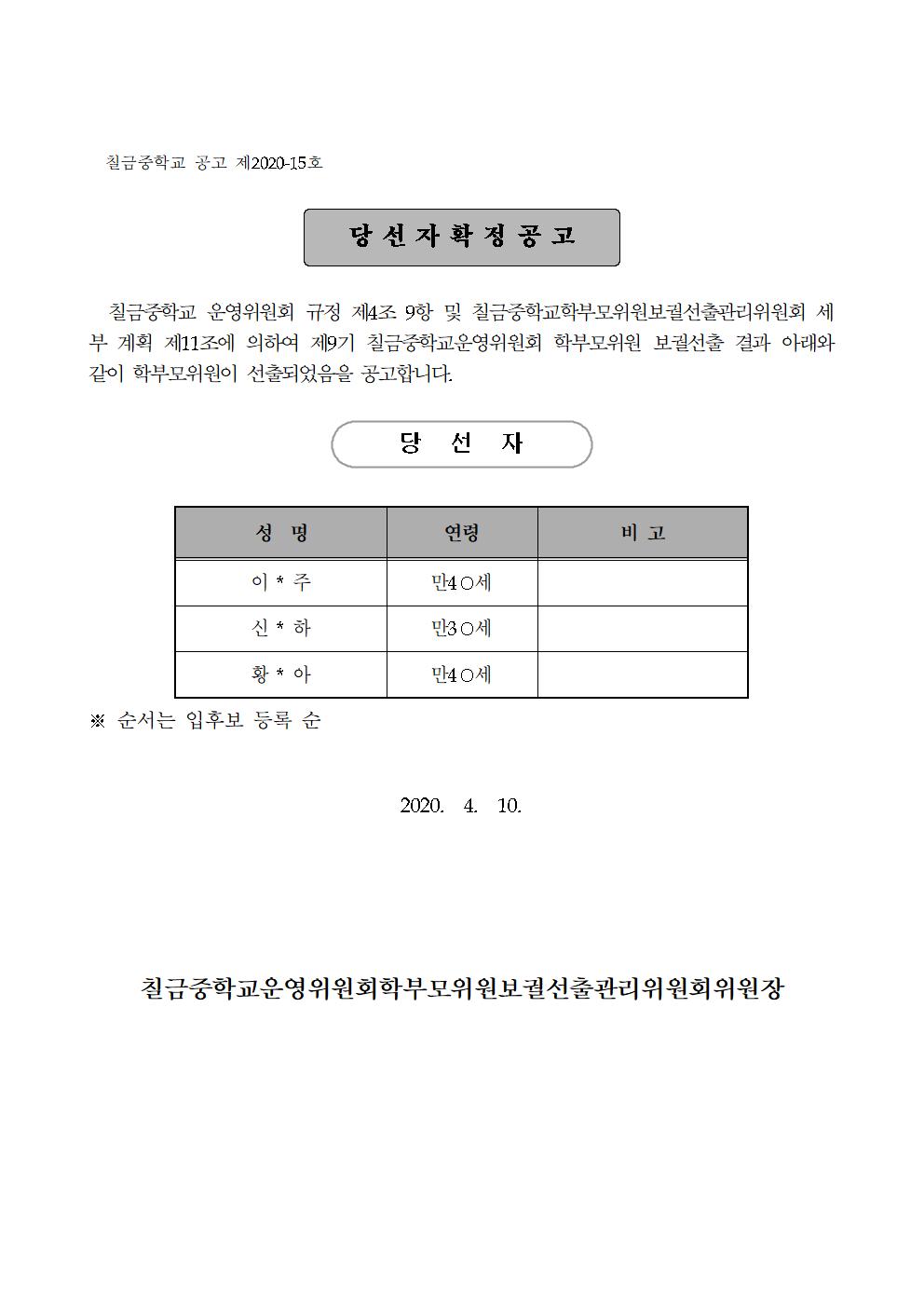 9-1. 학부모위원 당선자 확정 공고(홈페이지)001