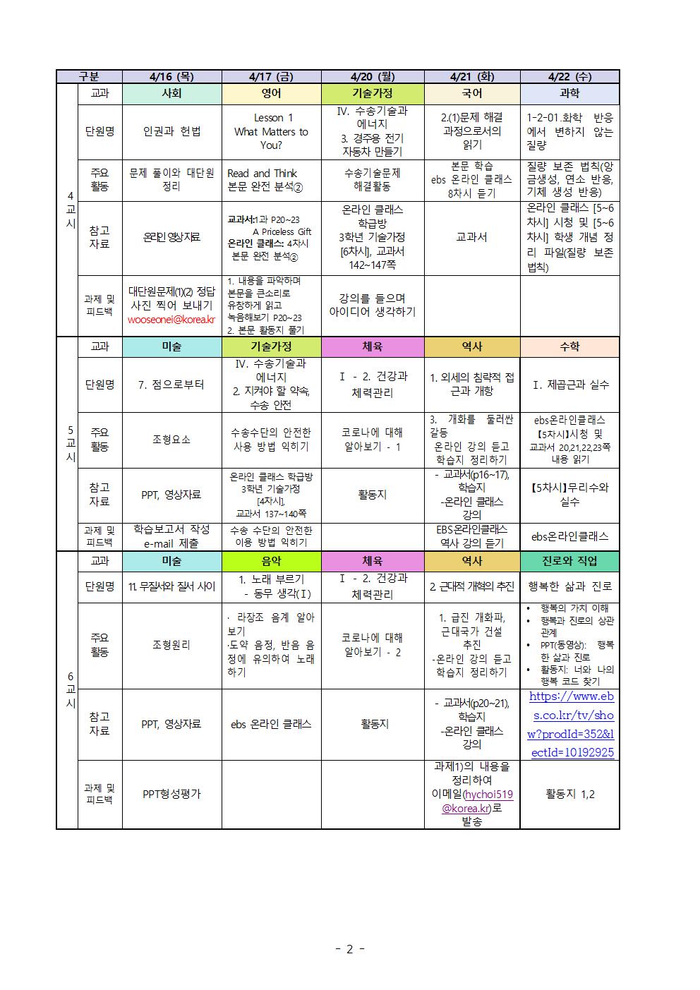 원격수업 주간학습계획 3학년 (4.16-4.22)002