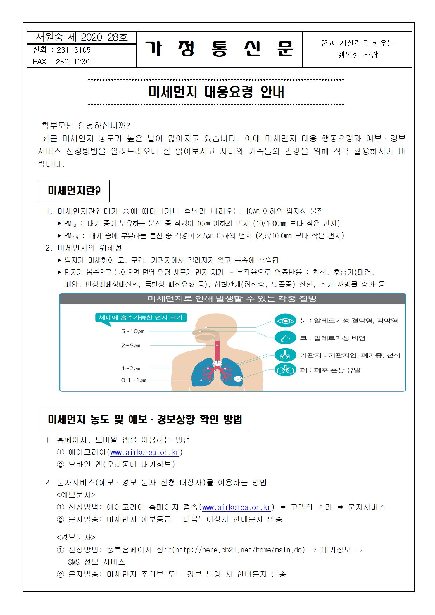 미세먼지 대응요령 안내 가정통신문001