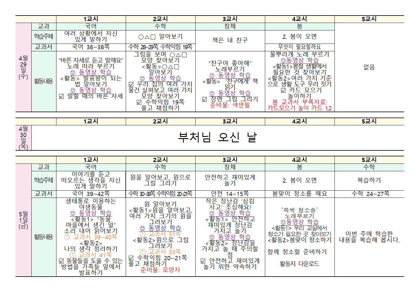 4월27일~4월29일 주간학습안내(2학년)003