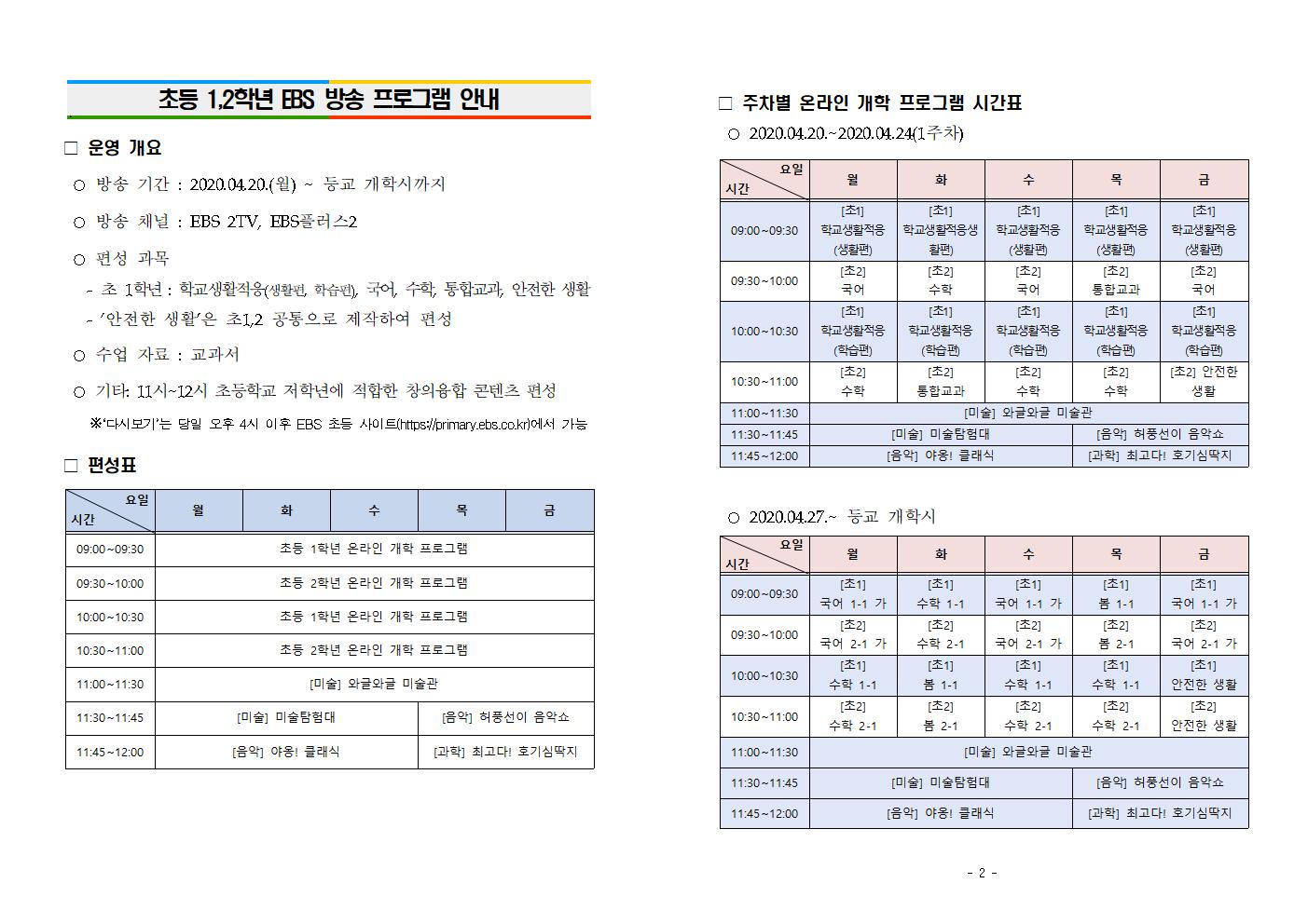 초등 1학년 EBS 방송 프로그램 안내001