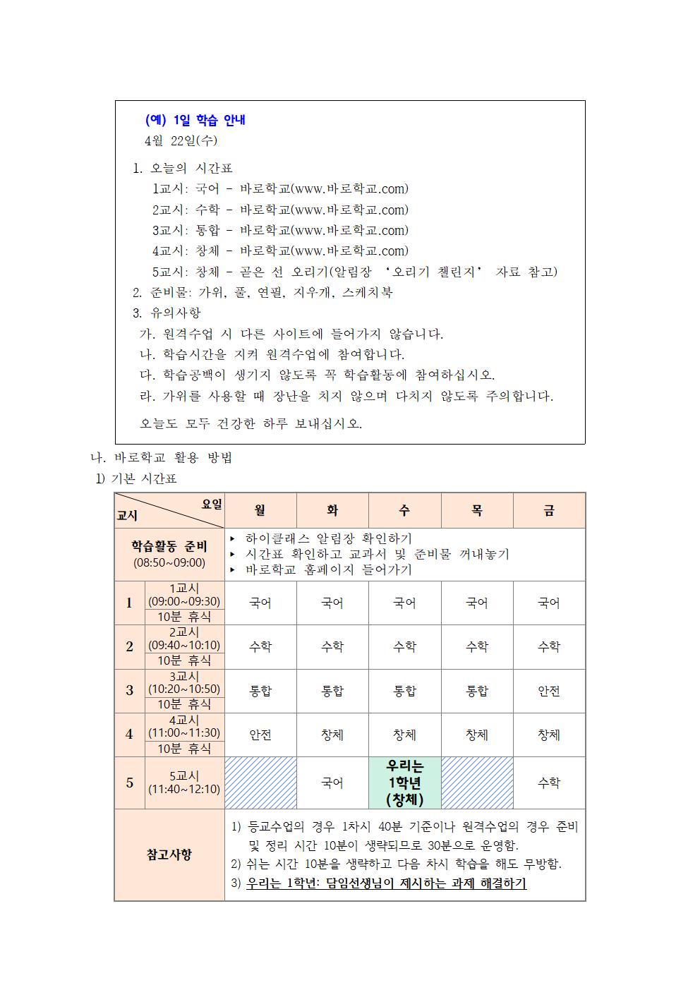 2020.1학년 원격수업 안내002