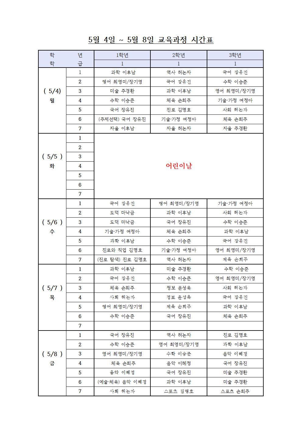 교육과정 시간표(5.4. - 5.8.)001