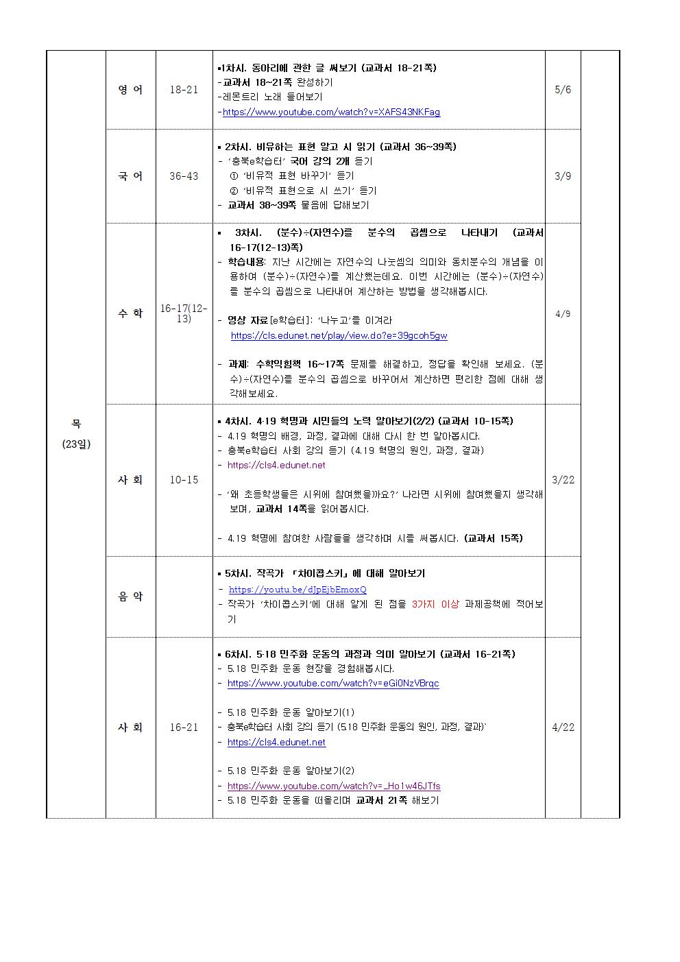 4월20일-4월 24일 온라인 주간학습 계획004