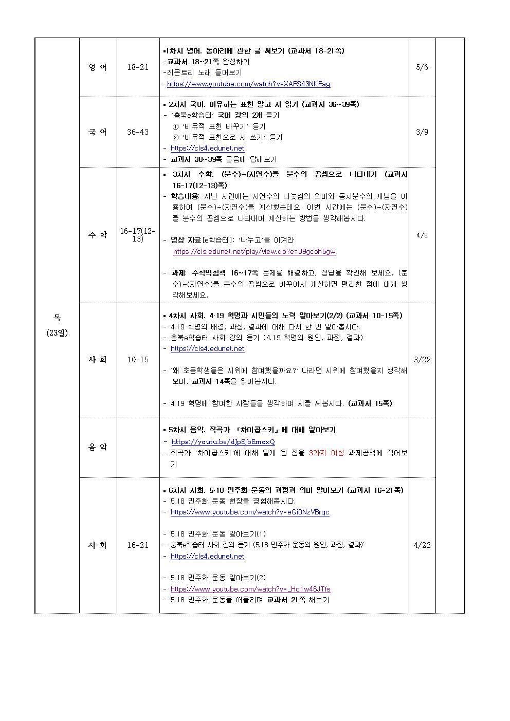 4월20일~4월 24일 온라인 주간학습 계획004