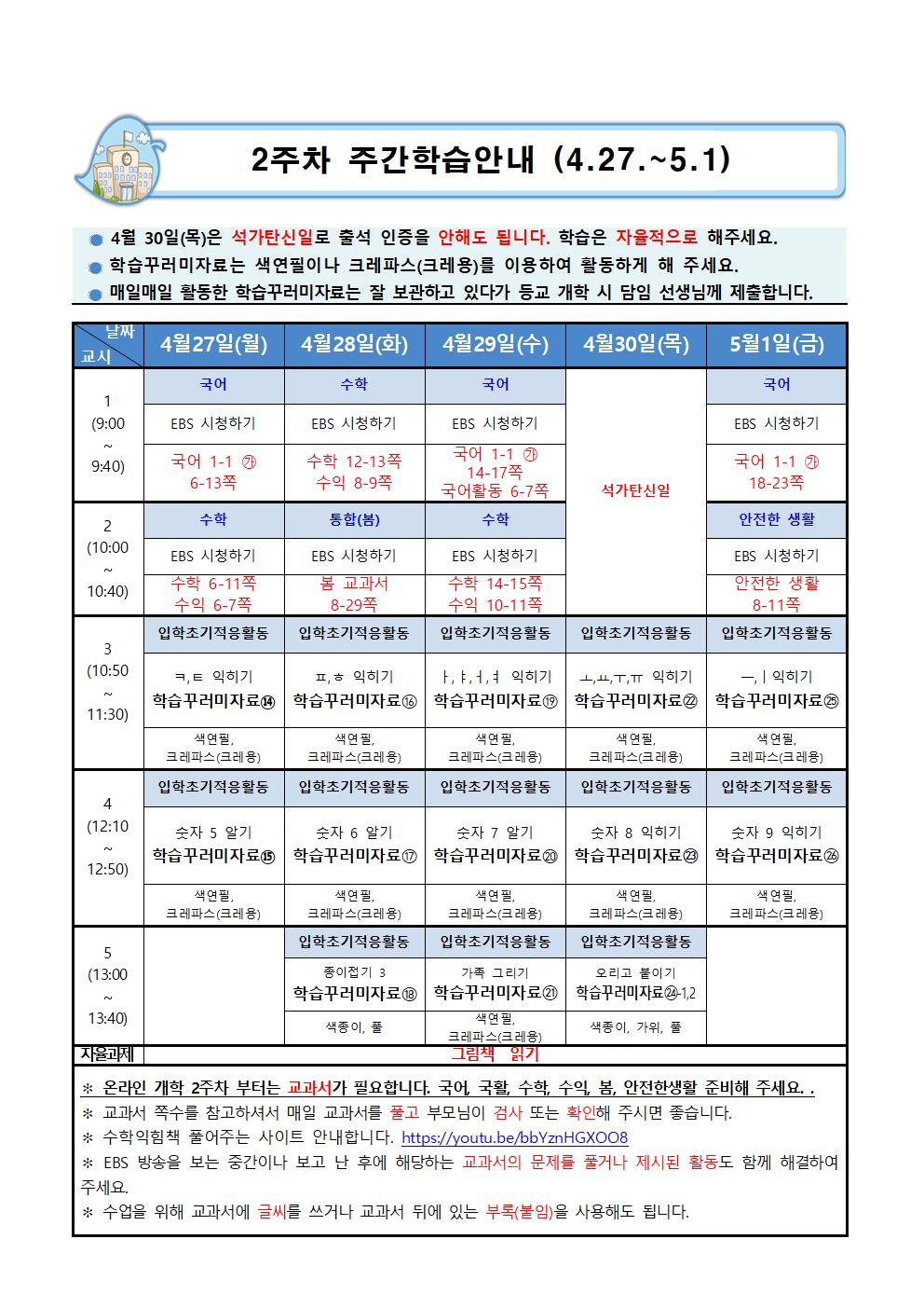 온라인개학 관련 2주차 안내(교과서)홈피게시용001