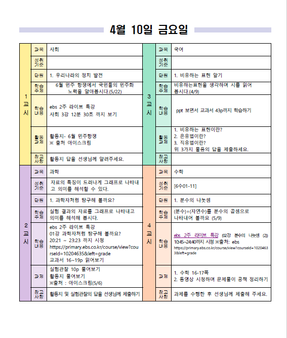 4월 10일 금요일 일일학습