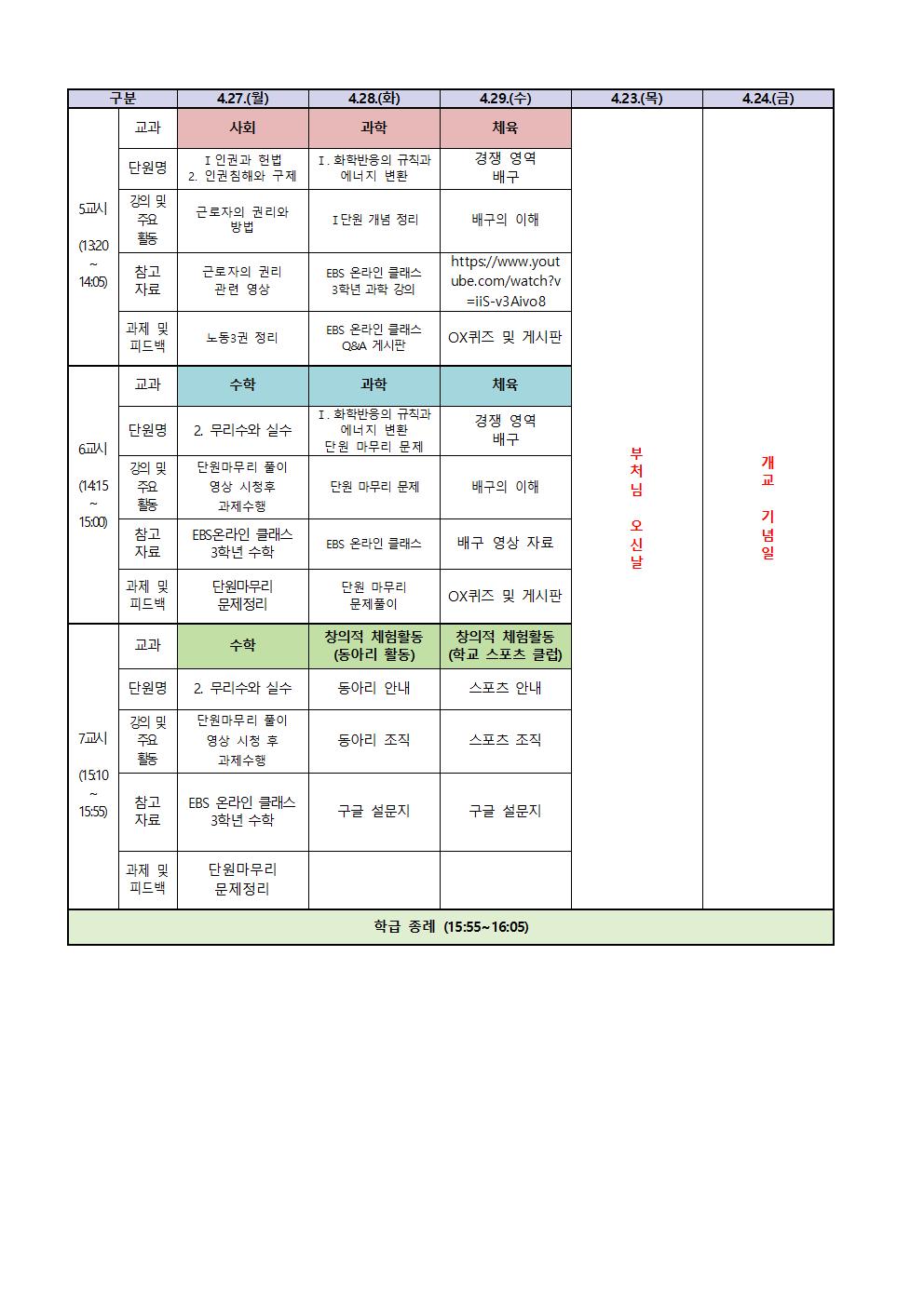 3학년 원격수업 주간학습계획(4.27.-4.29002