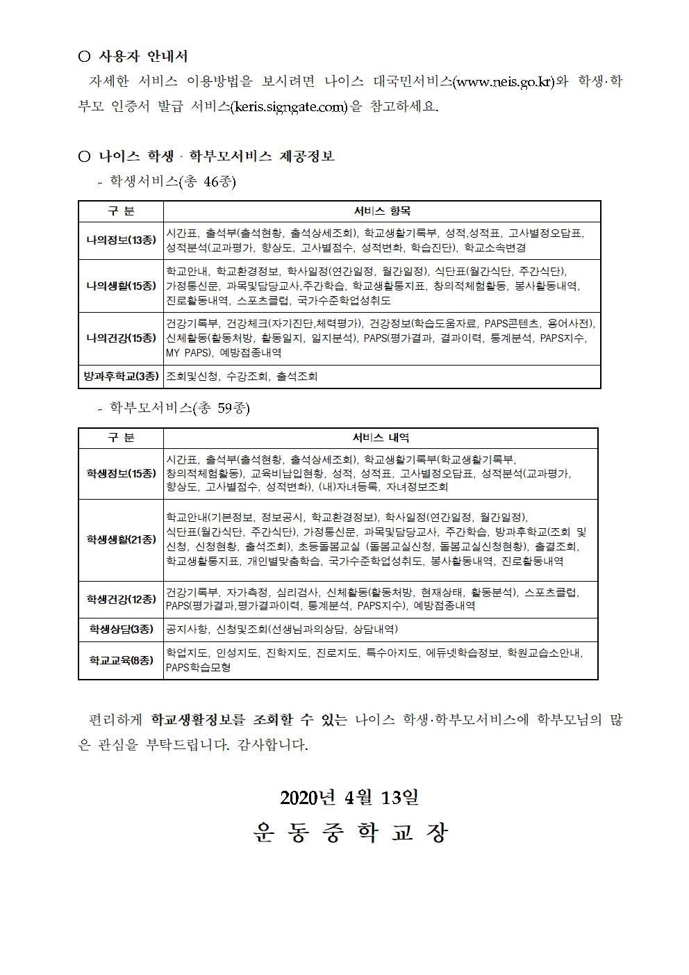 2020. 나이스 학생학부모서비스 이용안내 002