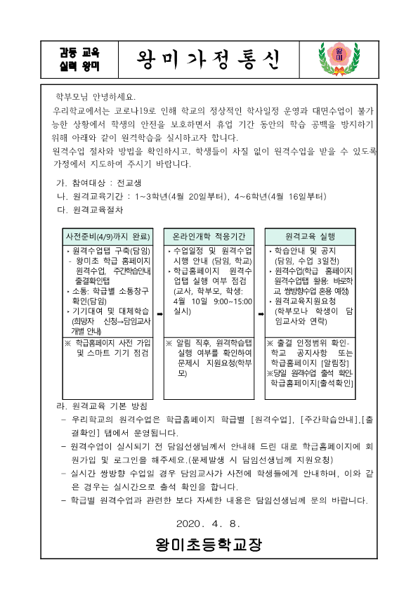 2020. 원격수업 안내 가정통신문_1