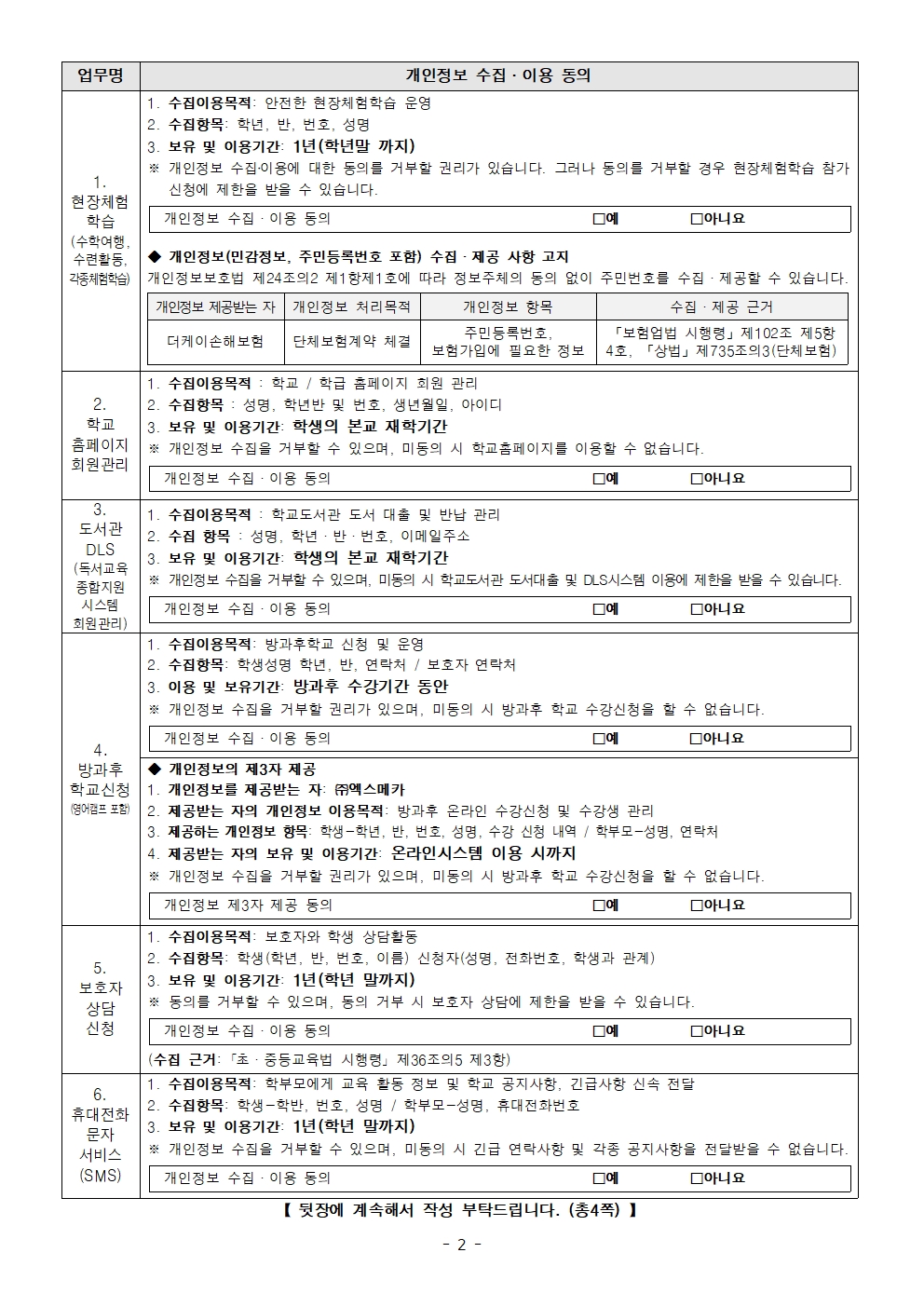 2020학년도 교육활동을 위한 개인정보 수집 이용 동의서002