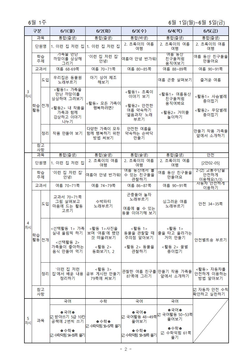 6월1일-6월5일_주별 온라인 학습 계획(2학년)002