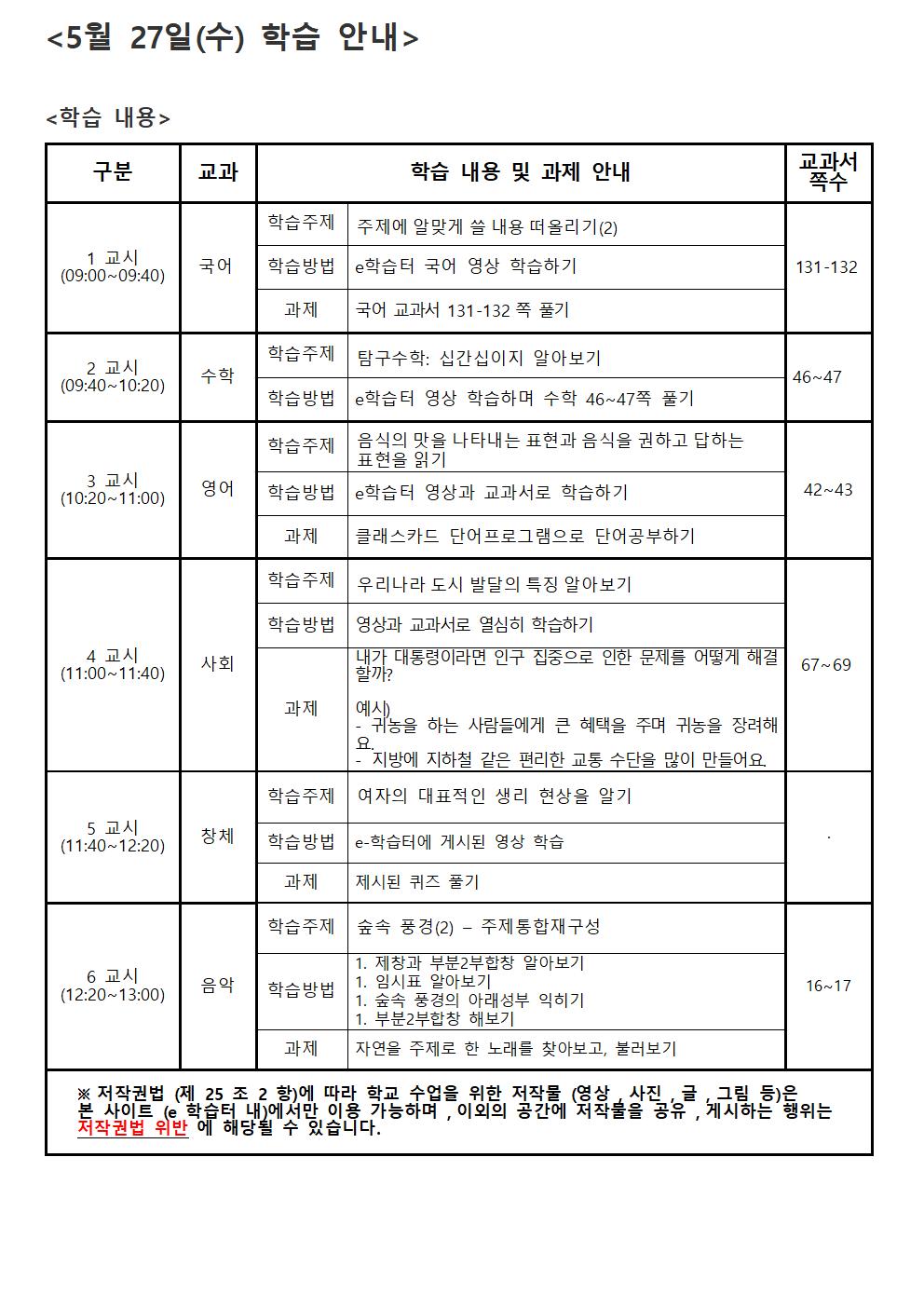 13주 주간학습 안내- 알림장 안내용(1)003