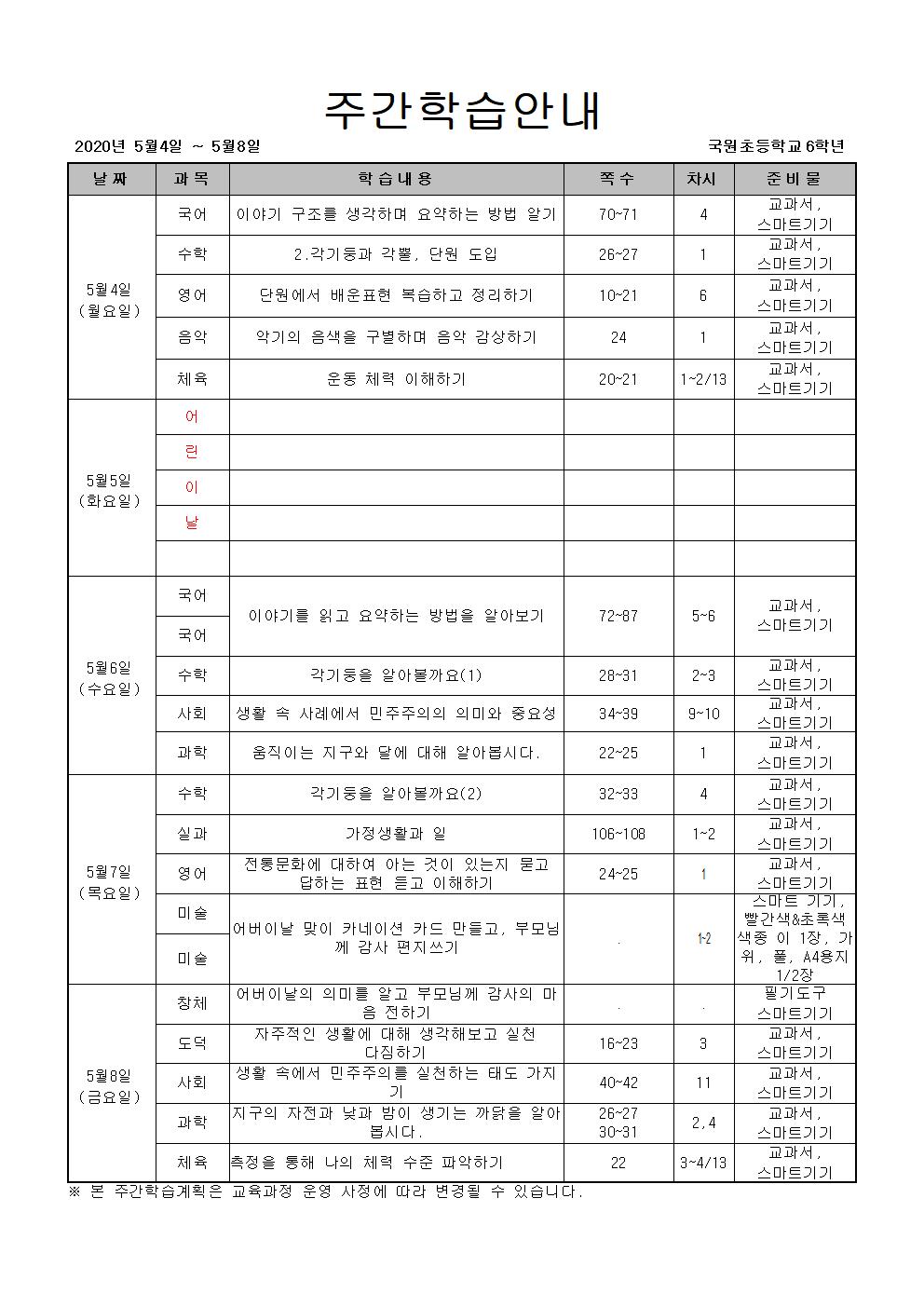 주간학습안내(5.4~5.8)001