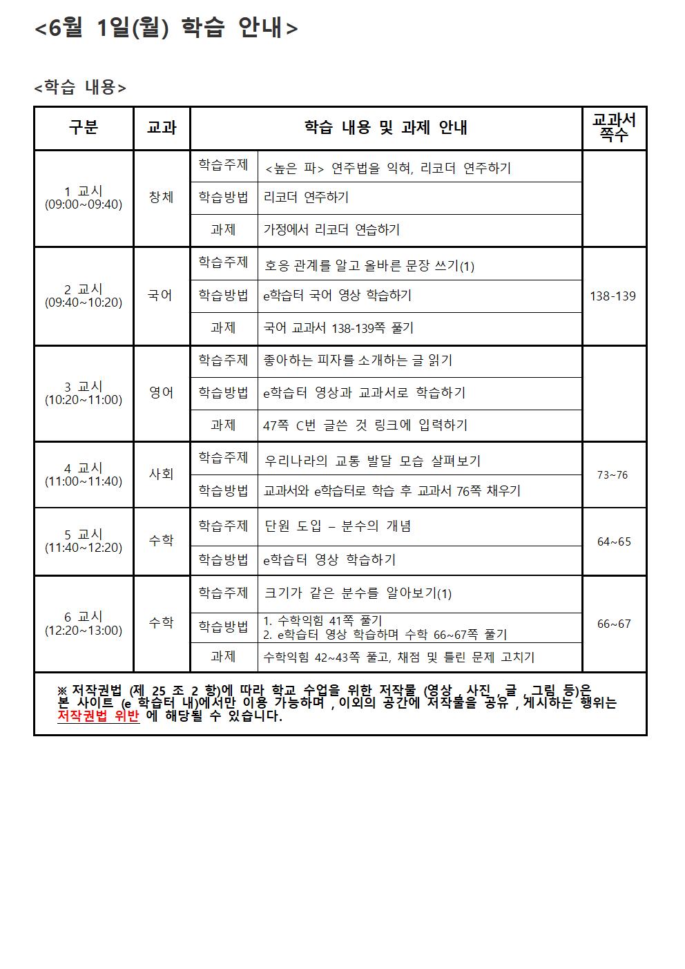 14주 주간학습 안내- 알림장 안내용(1)001