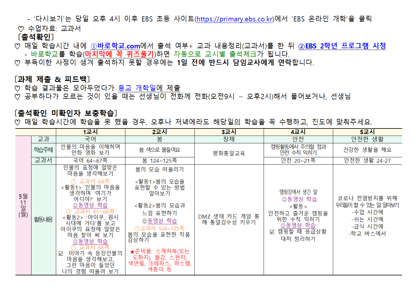 5월11일~5월15일 주간학습안내(2학년)002