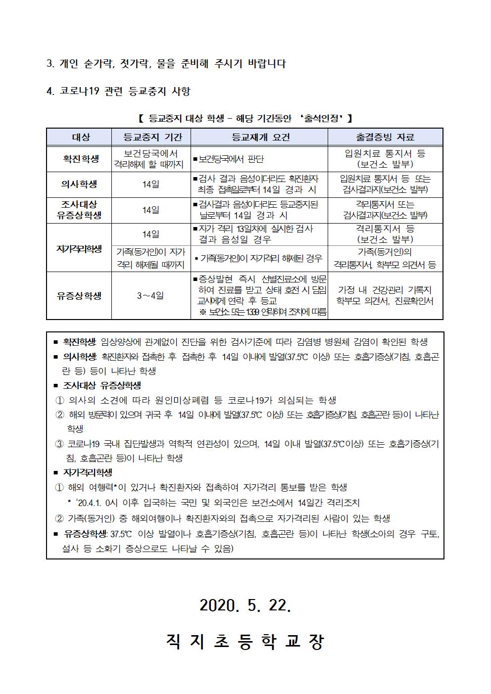 등교개학 대비 코로나19 대응 및 예방 관리 가정통신문002