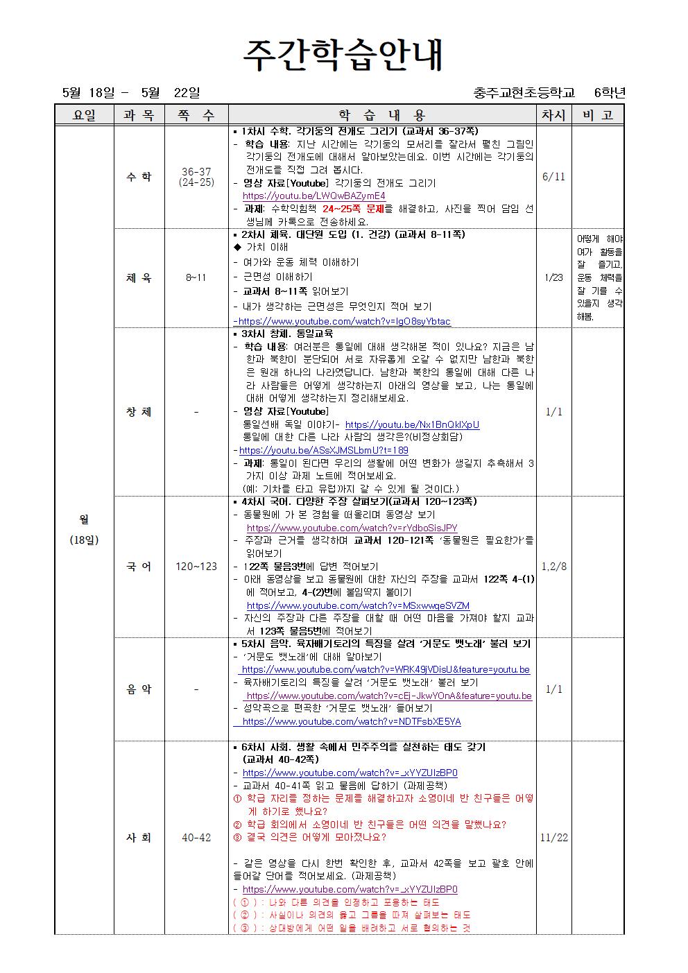 6학년1반_ 5월18일 - 5월22일(6주)001