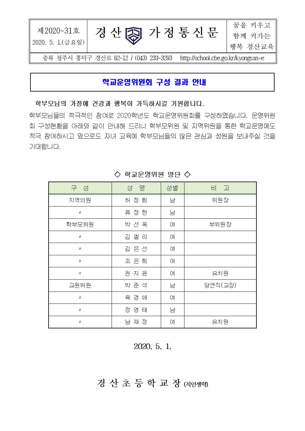 (가정통신문)학교운영위원회 구성 홍보001