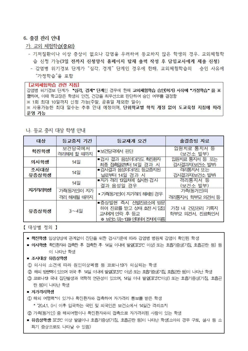 등교 수업 계획 안내 가정통신문002