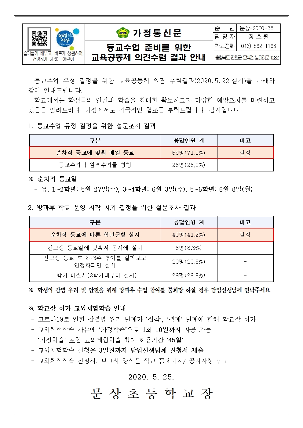 등교수업 준비를 위한 교육공동체 의견 수렴결과 안내001